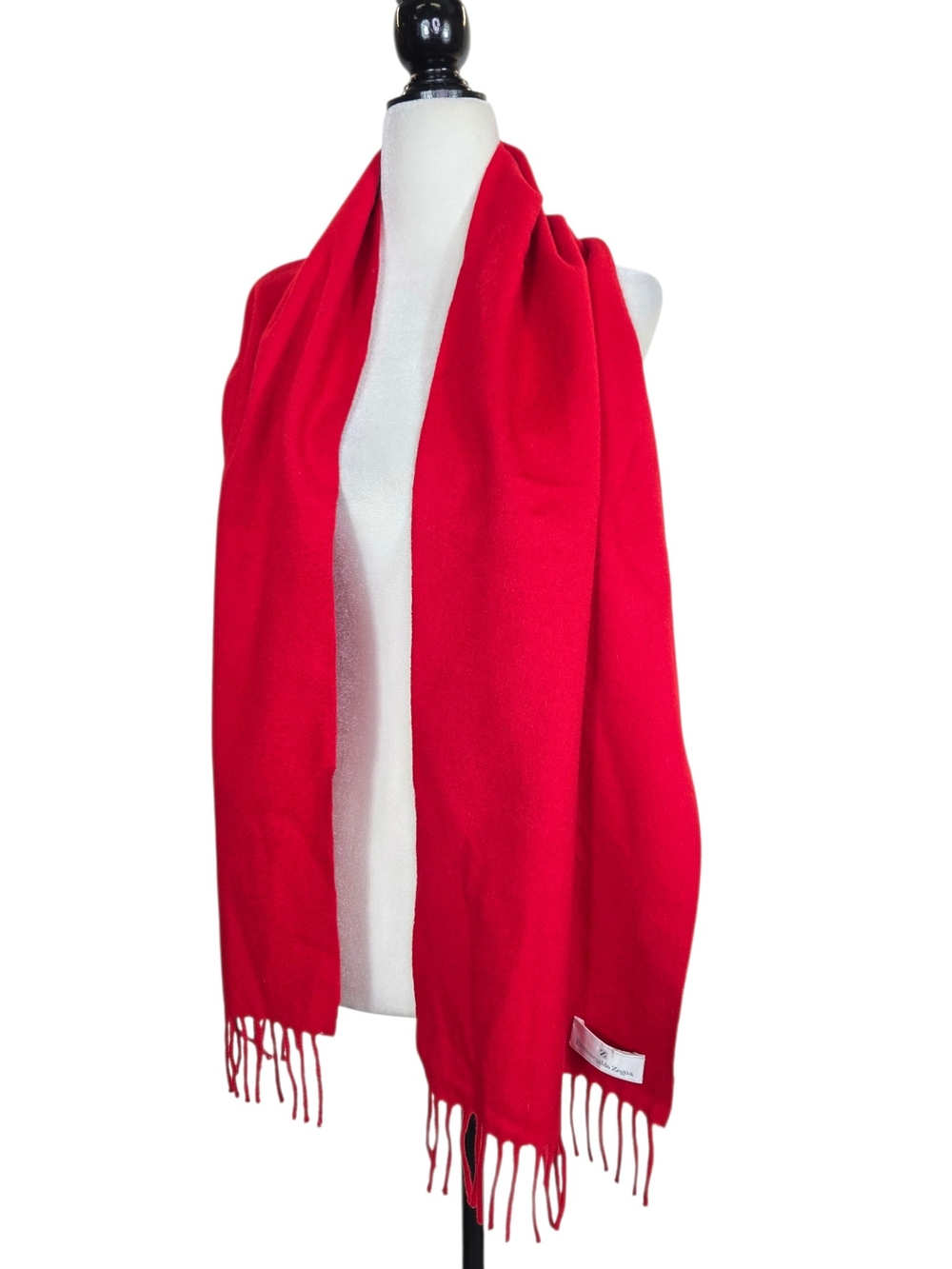 Ermenegildo Zegna 100% Cashmere Bright Red Fringe Scarf
